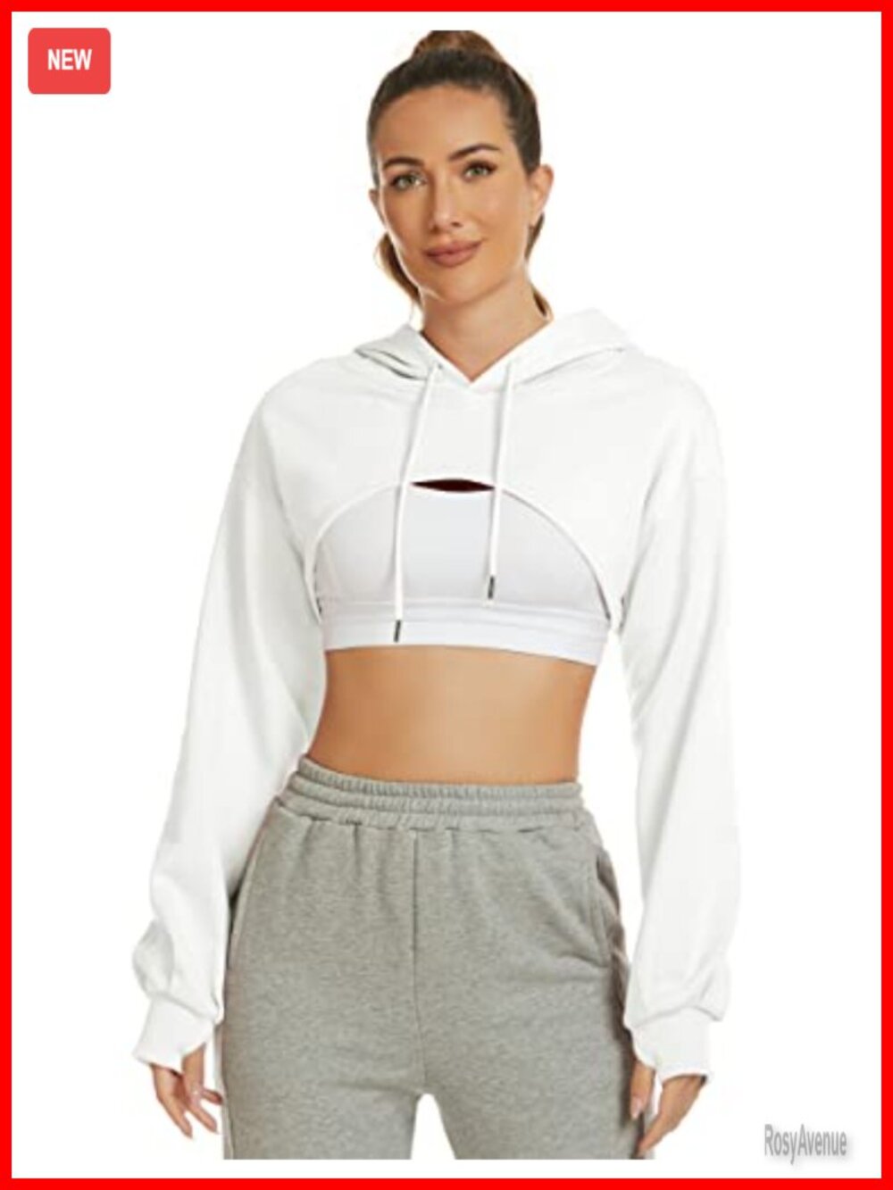Flygo Womens Cut Out Super Cropped Hoodie Long Sleeve Active Sweatshirt